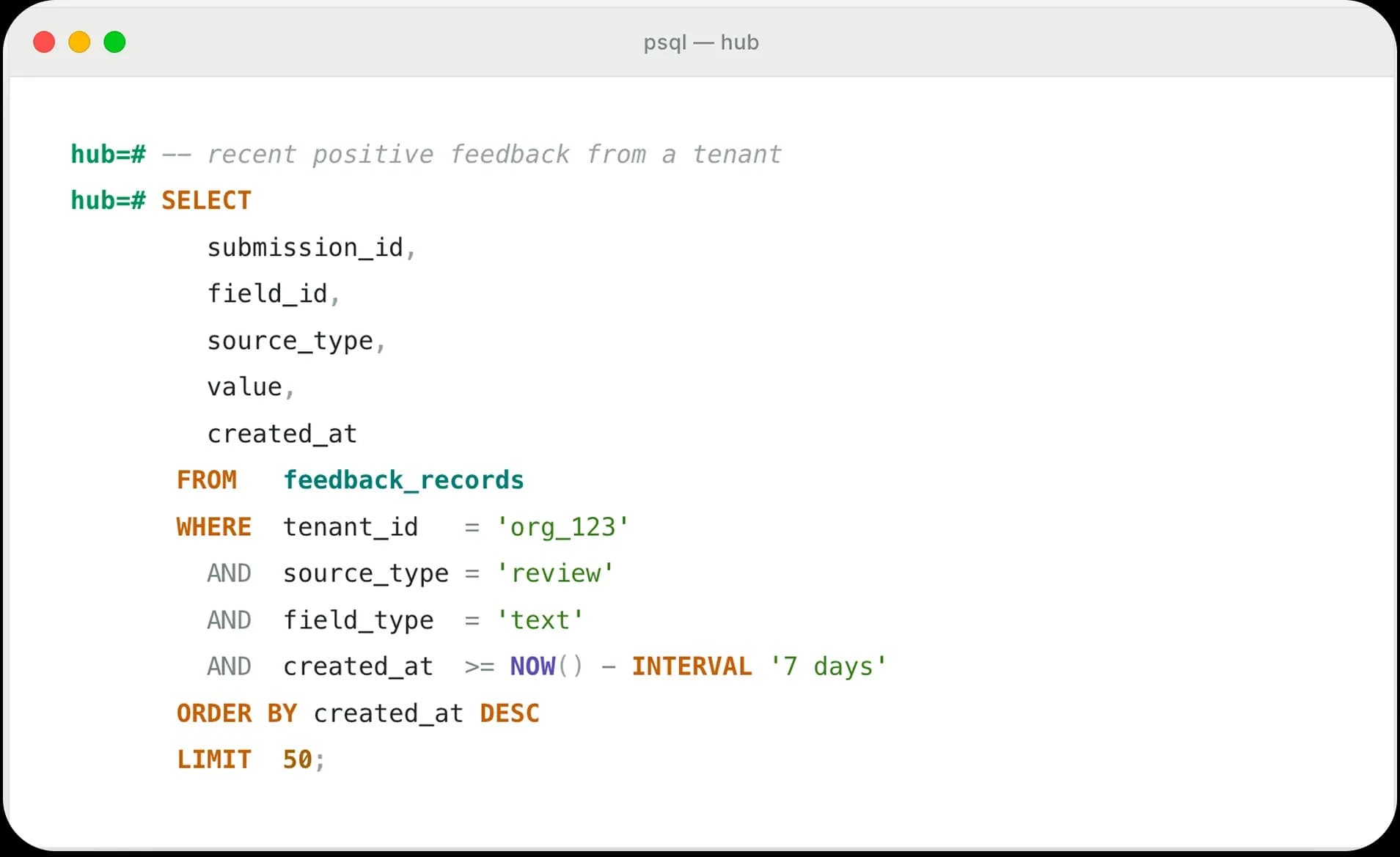 A SQL-first feedback model