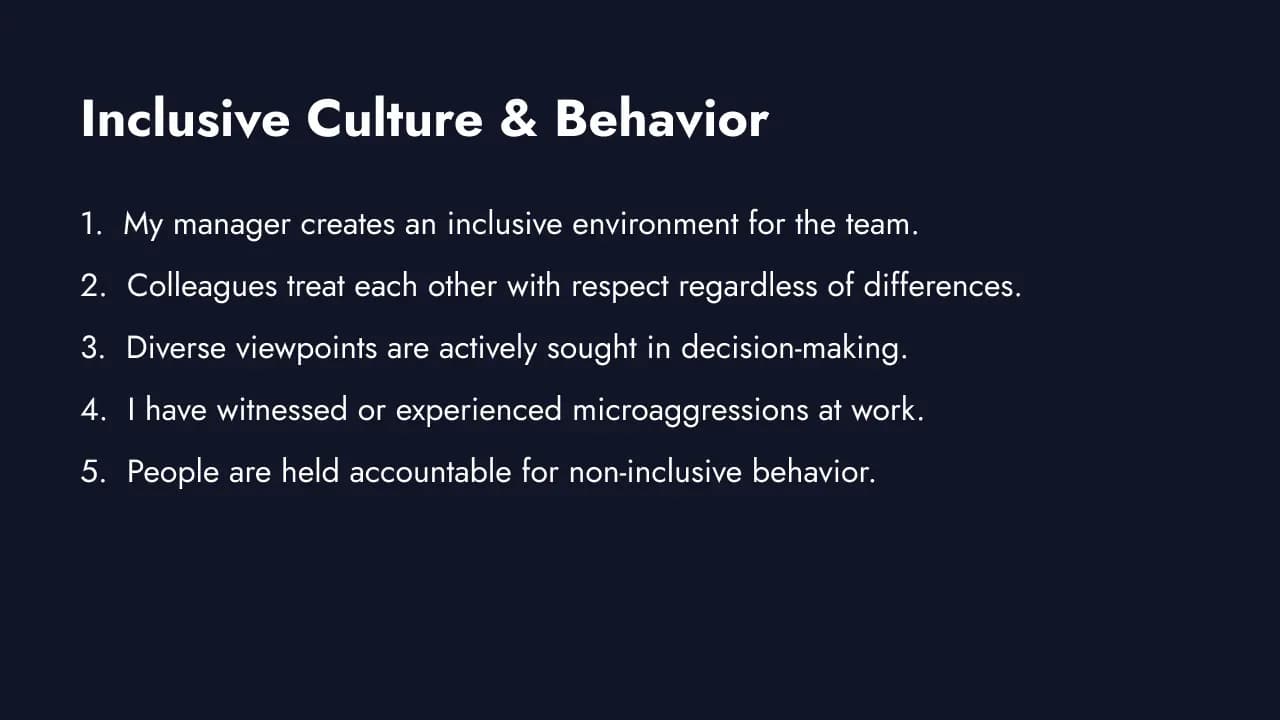 Inclusive culture and behavior survey questions