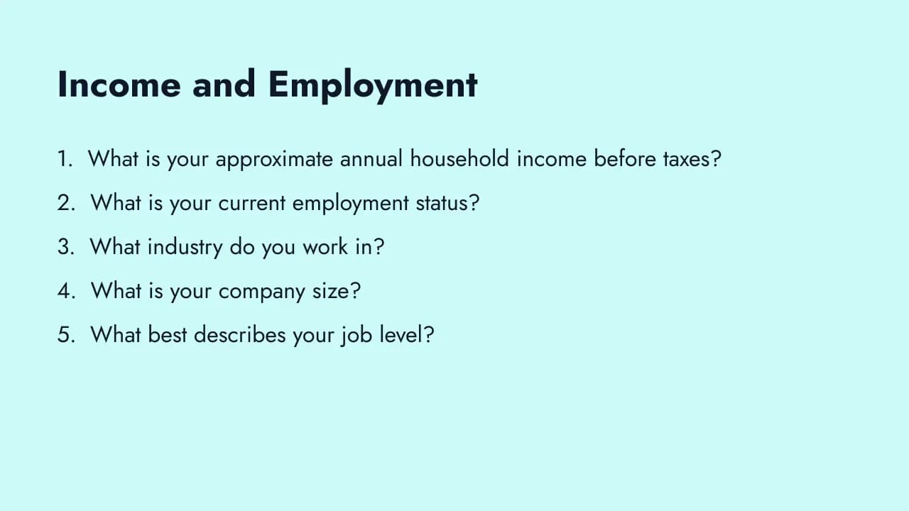Income and employment demographic questions