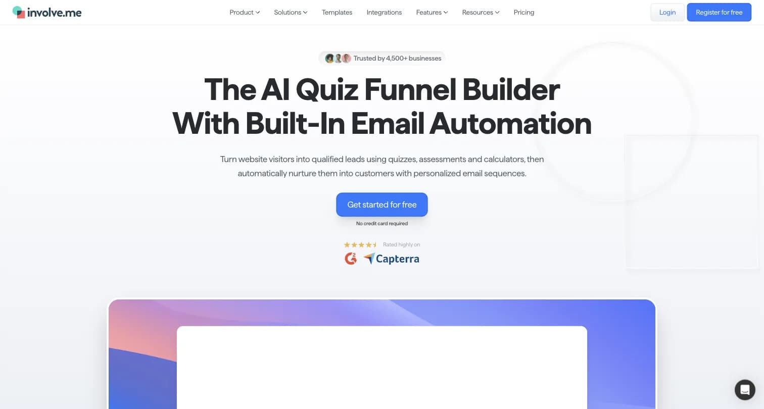 involve.me AI quiz funnel builder homepage