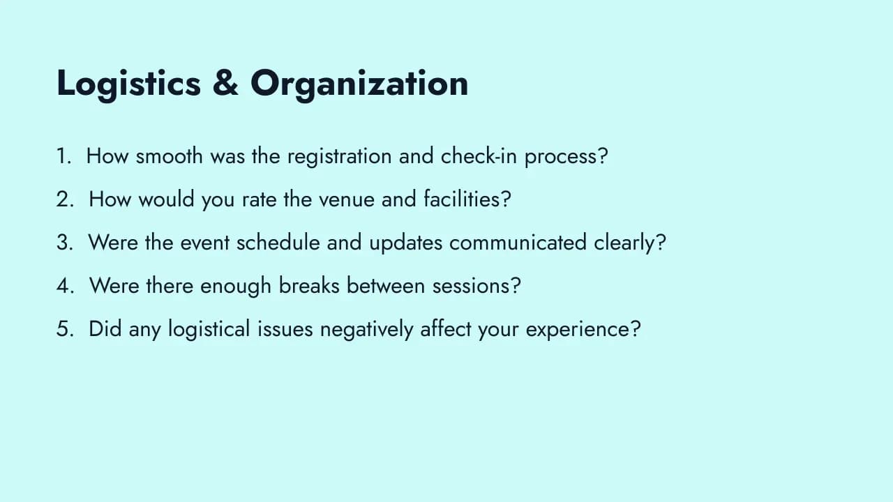 Event logistics and organization questions