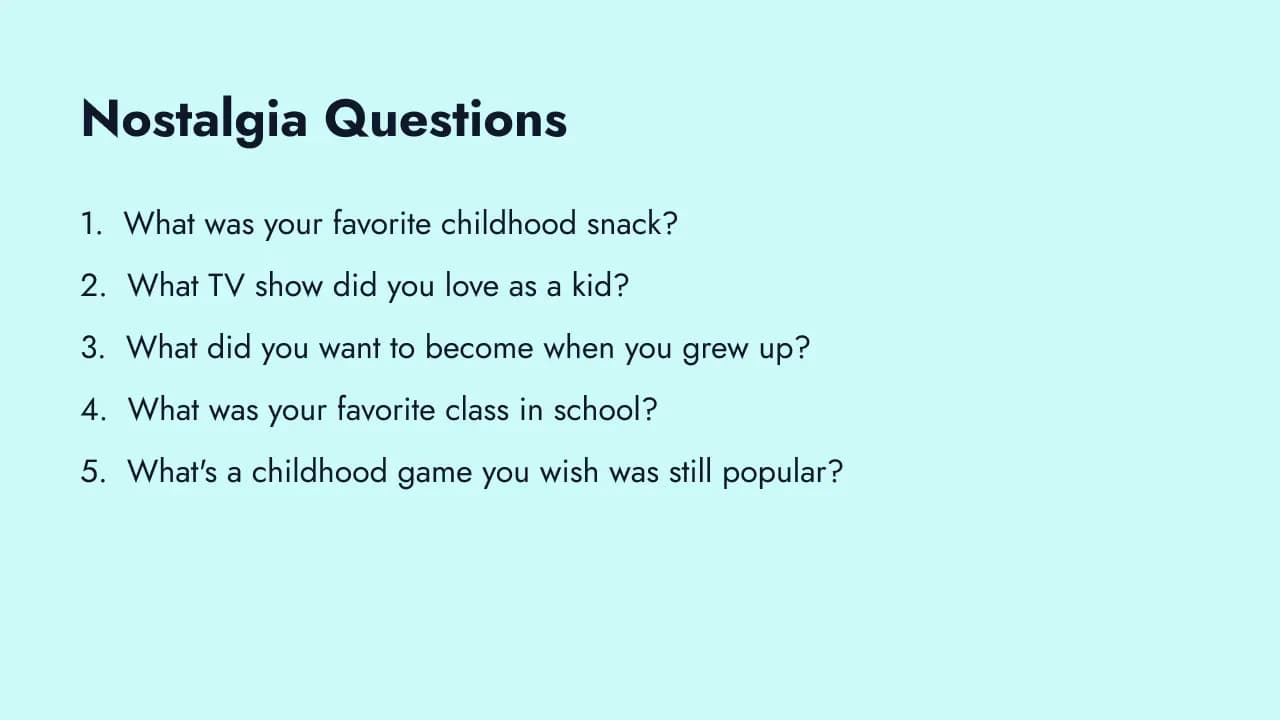 Nostalgia and childhood fun survey questions