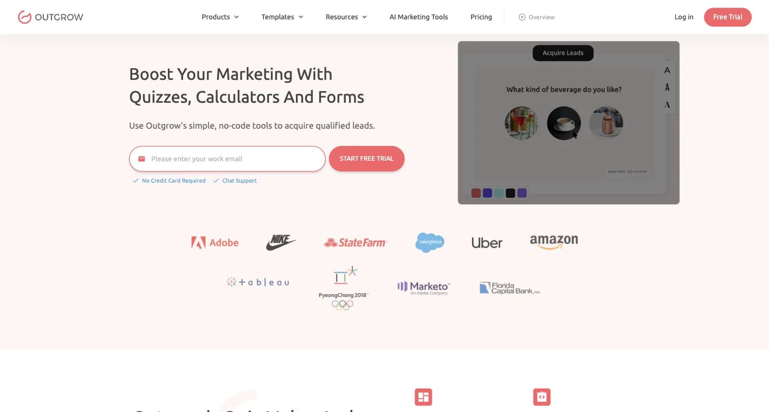 Outgrow interactive content marketing platform homepage
