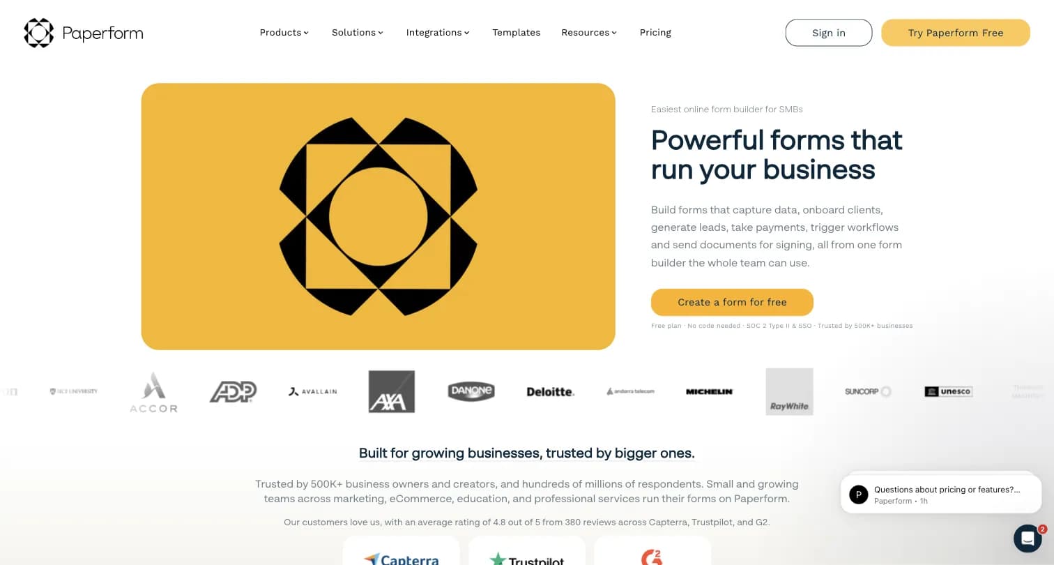 Paperform homepage