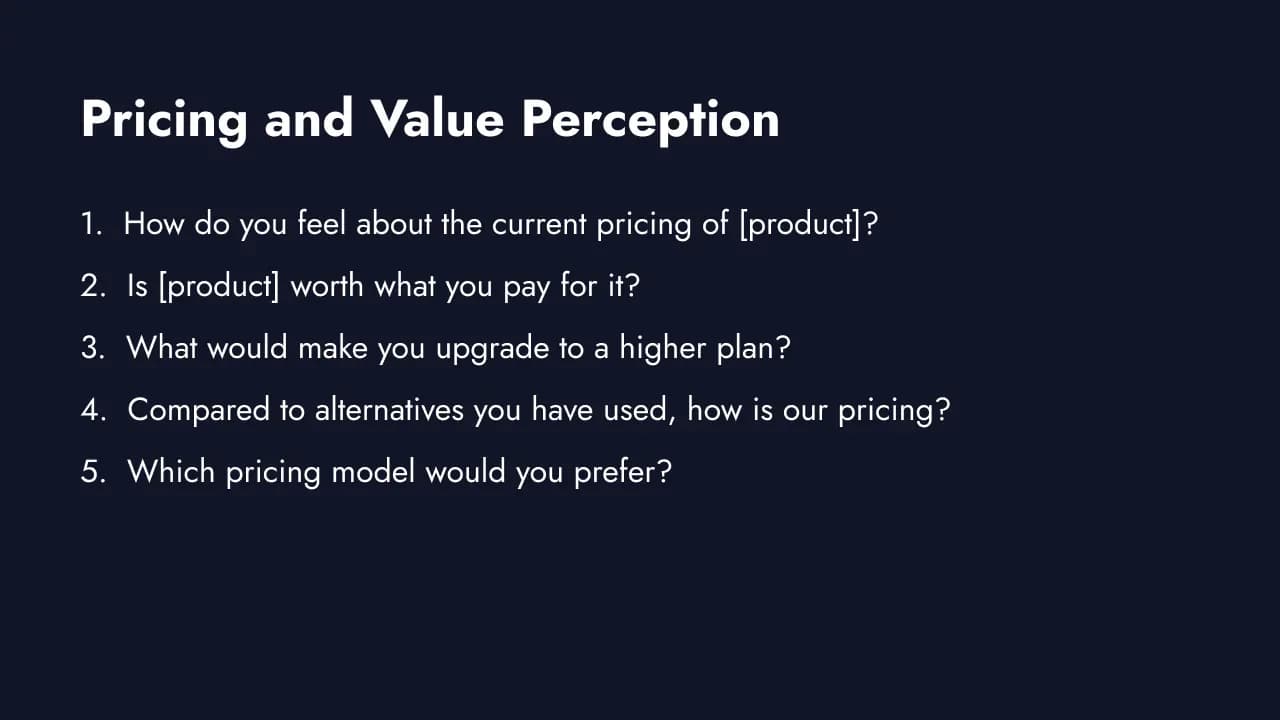 Pricing and value perception survey questions