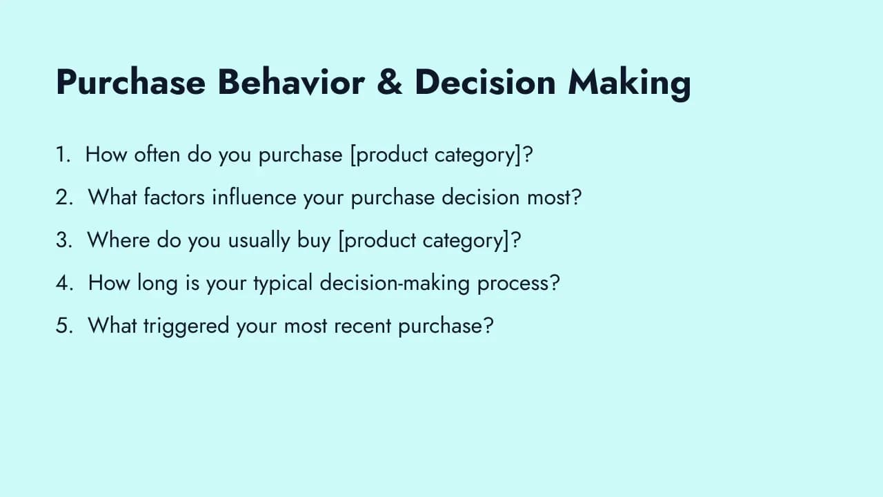 Purchase behavior and decision-making questions
