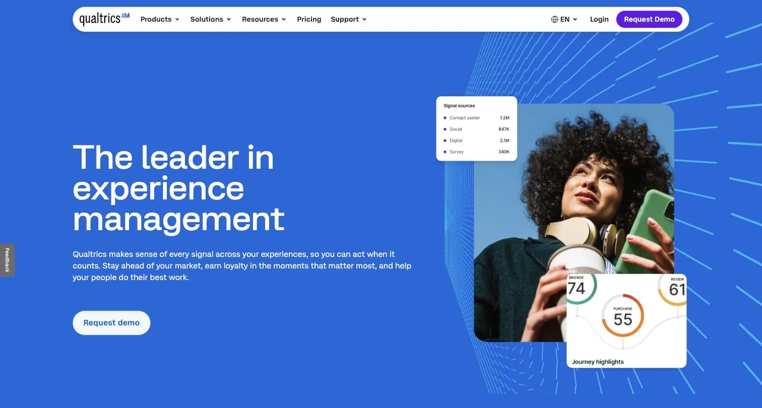 Qualtrics homepage. Clarabridge's technology now ships under Qualtrics XM Discover, since Qualtrics acquired Clarabridge in 2021.