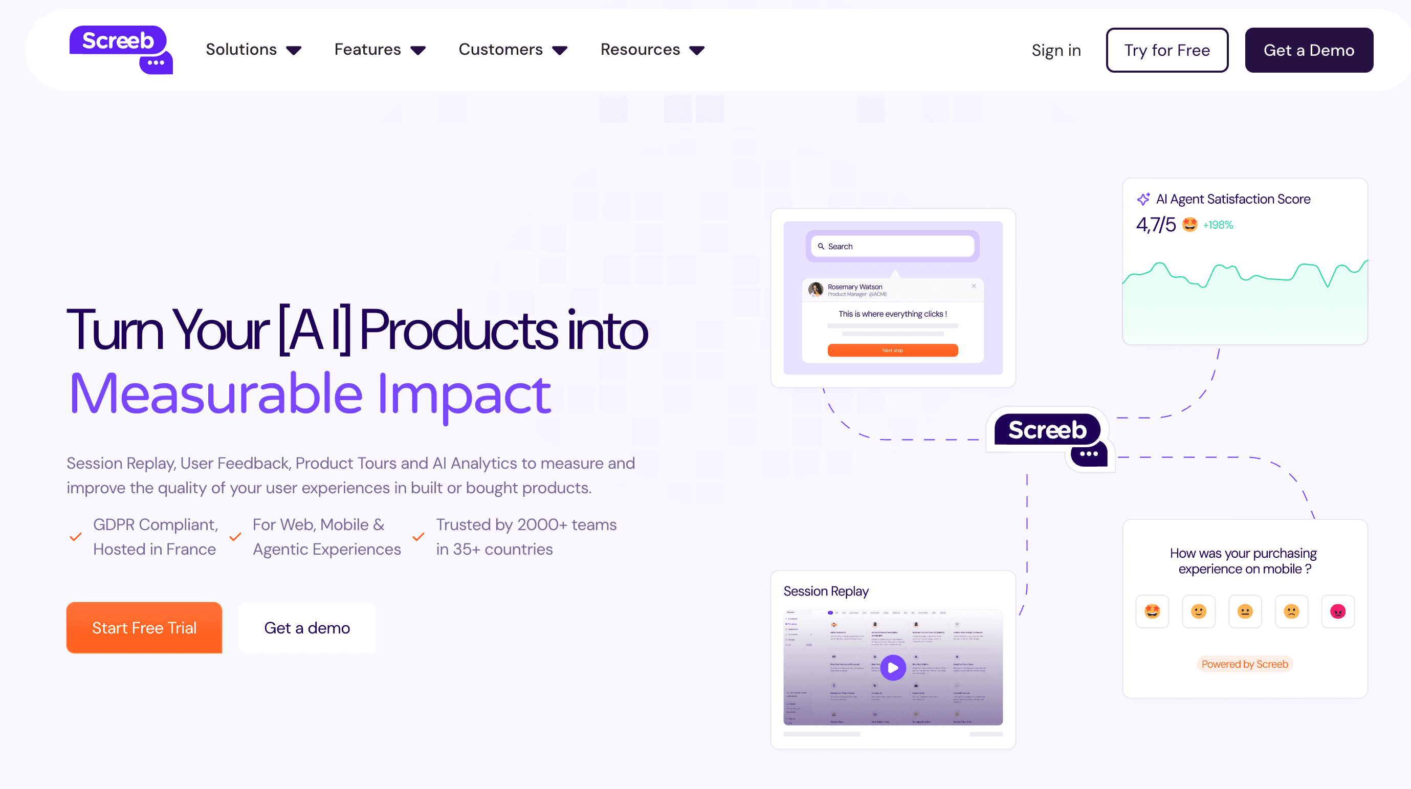 Screeb in-app feedback and session replay platform