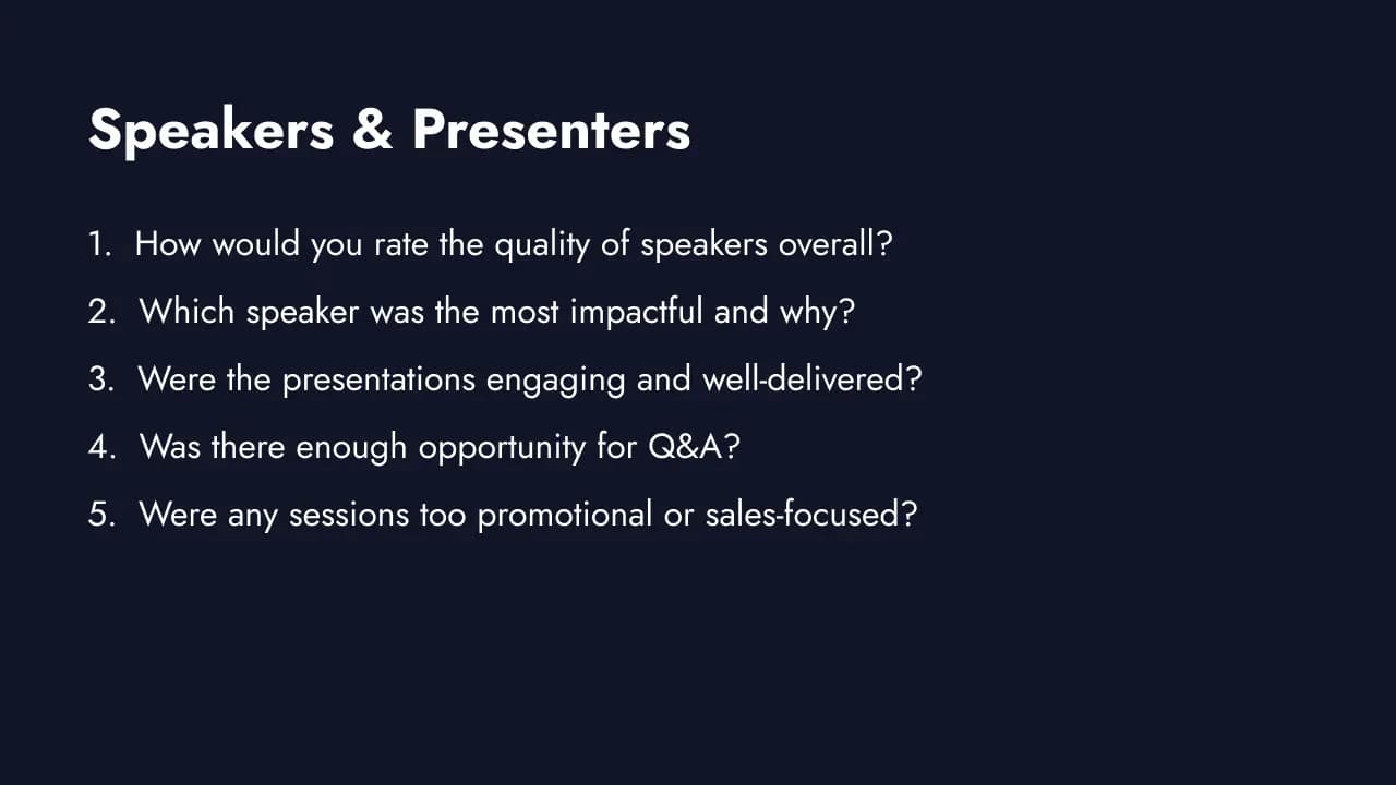 Speakers and presenters feedback questions