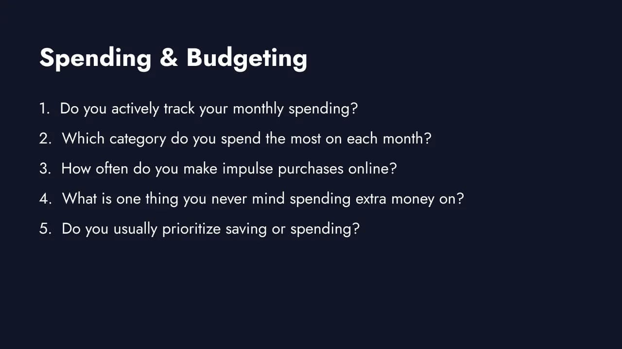 Purchasing power and budgeting survey questions