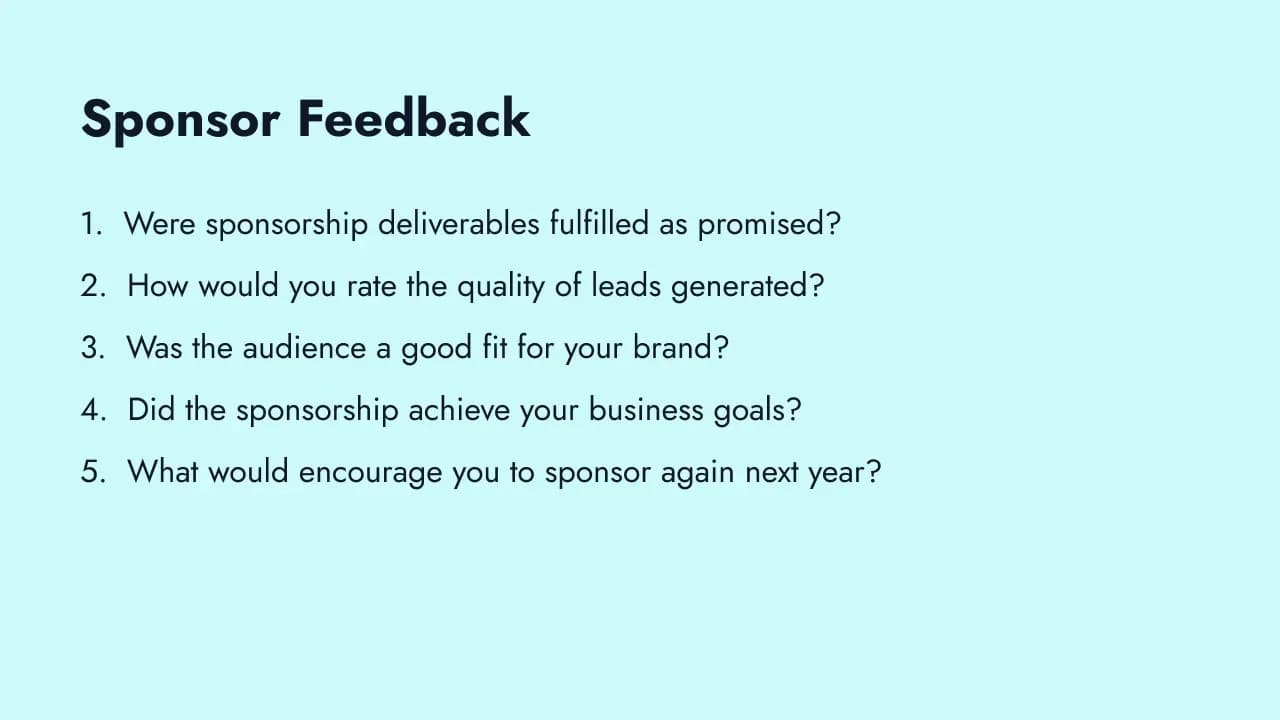 Post-event questions for sponsors