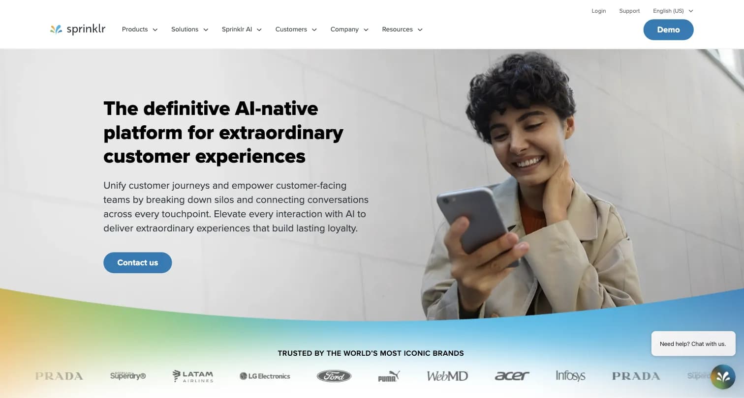 Sprinklr Unified-CXM platform homepage