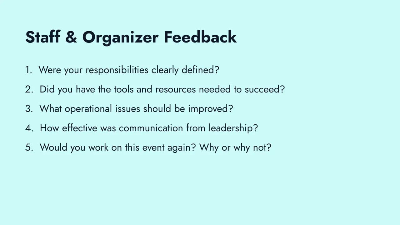 Post-event questions for staff and organizers