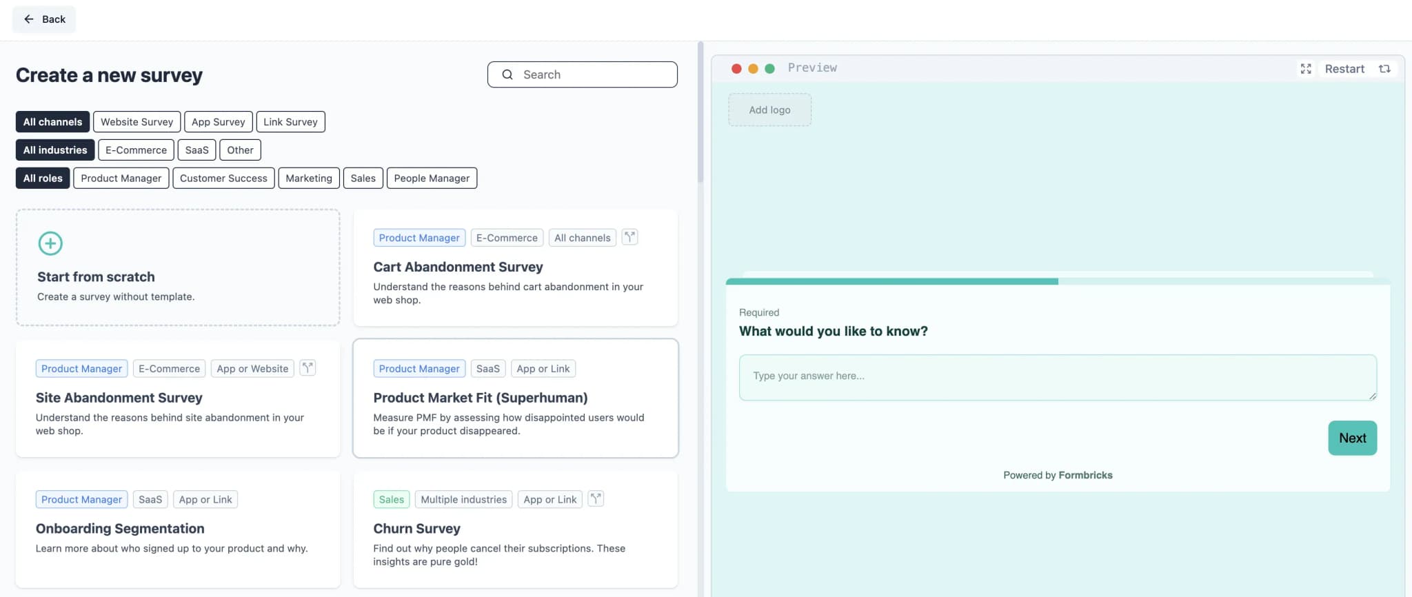 Formbricks survey builder - open source Typeform alternative with in-app surveys