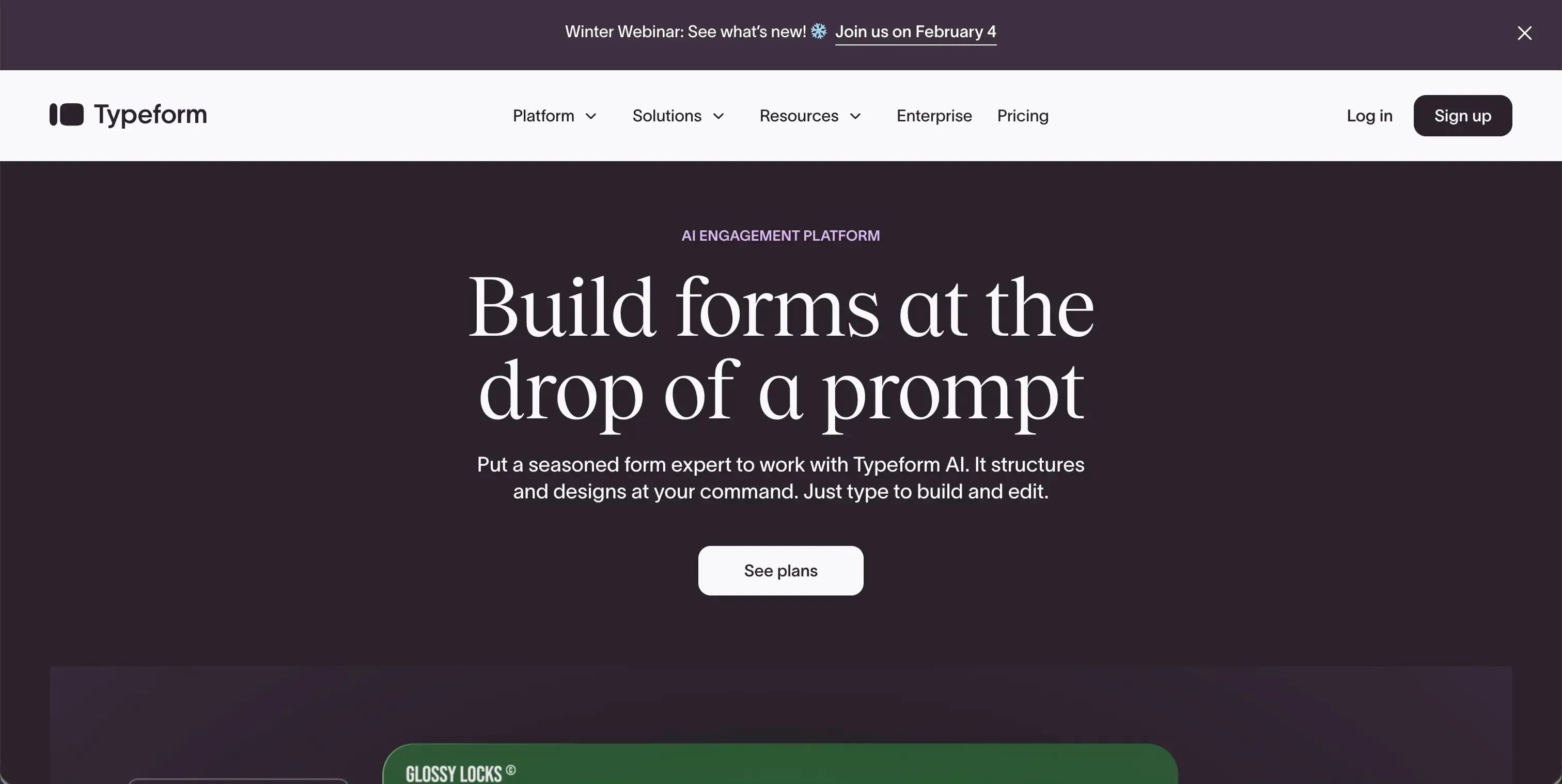 Typeform conversational survey platform homepage
