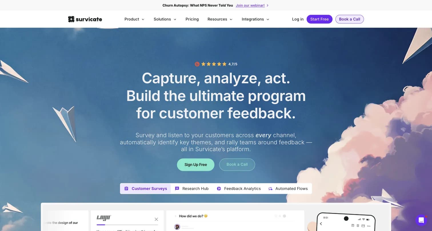 Survicate customer feedback platform homepage