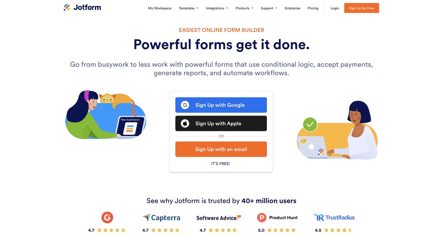 Jotform online form builder homepage