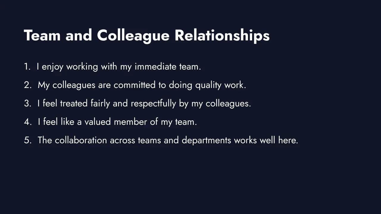 Team and colleague relationships survey questions