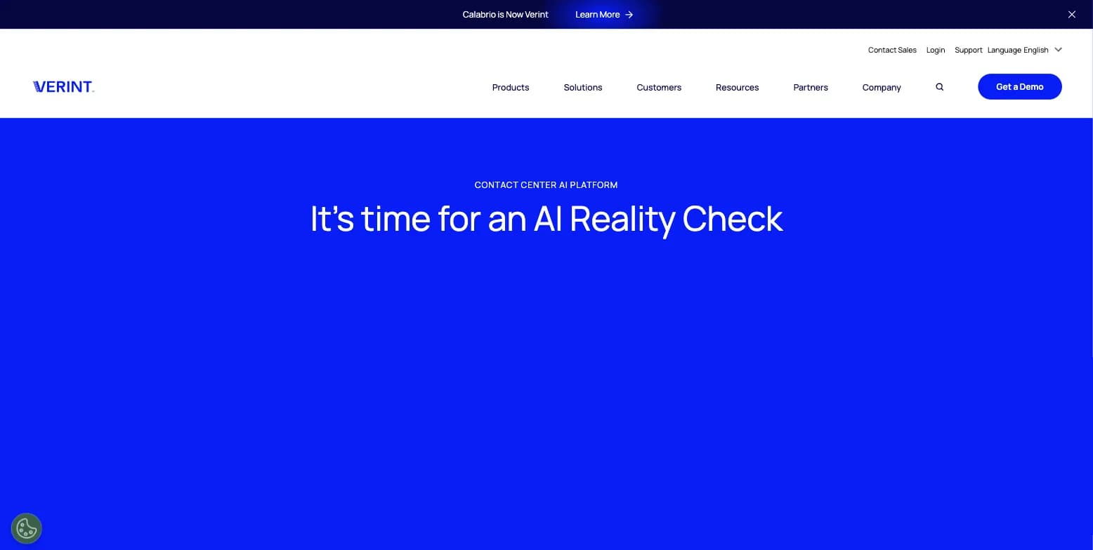 Verint homepage, contact center AI and CX automation platform