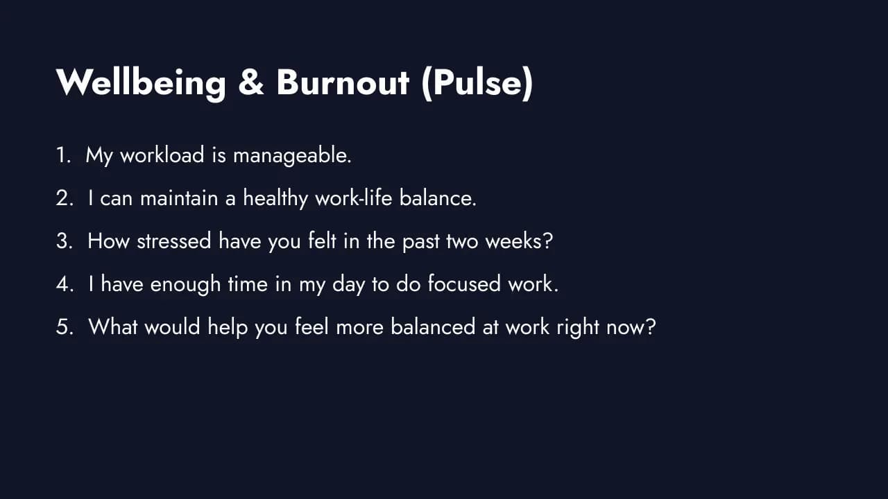 Wellbeing and workload pulse questions