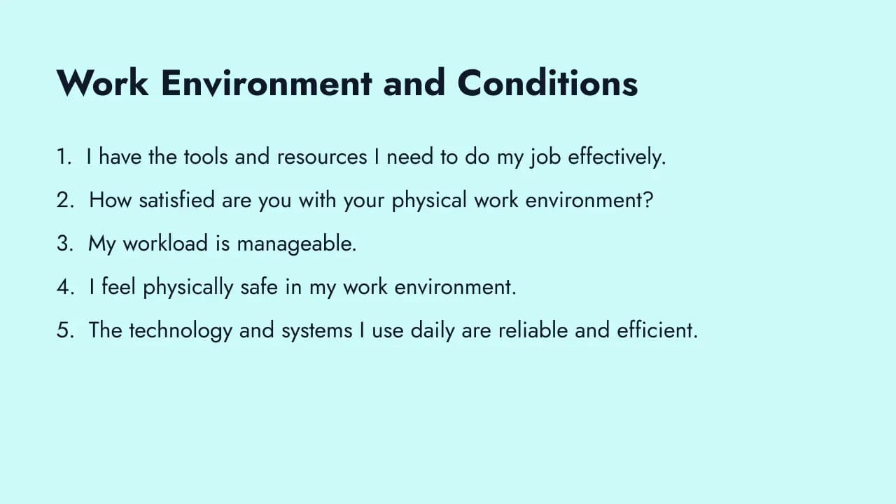 Work environment and conditions survey questions