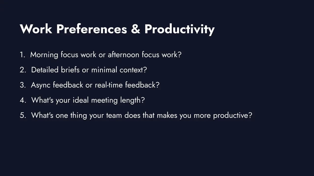 Work preferences and productivity fun survey questions