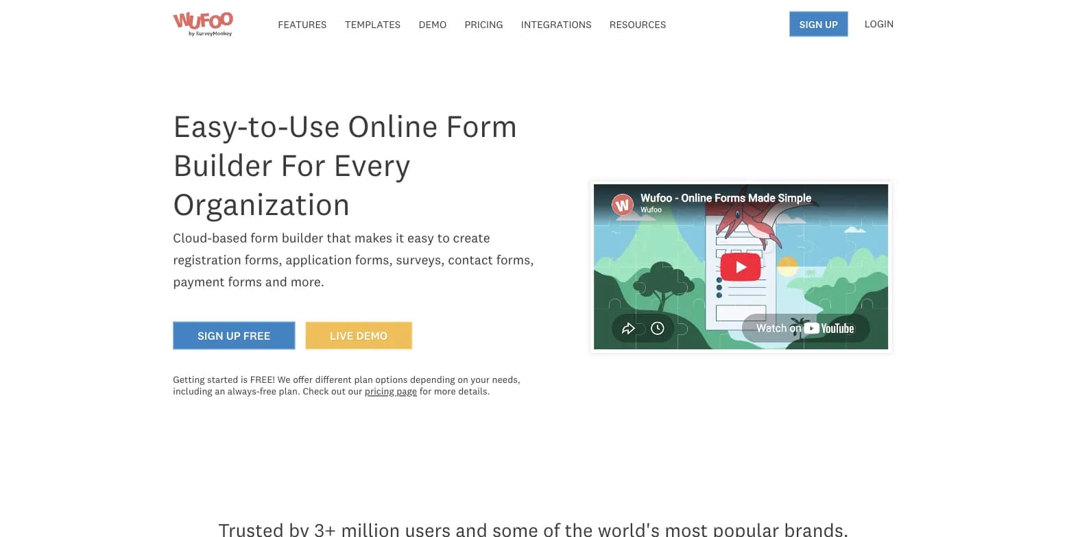 Wufoo online form builder homepage
