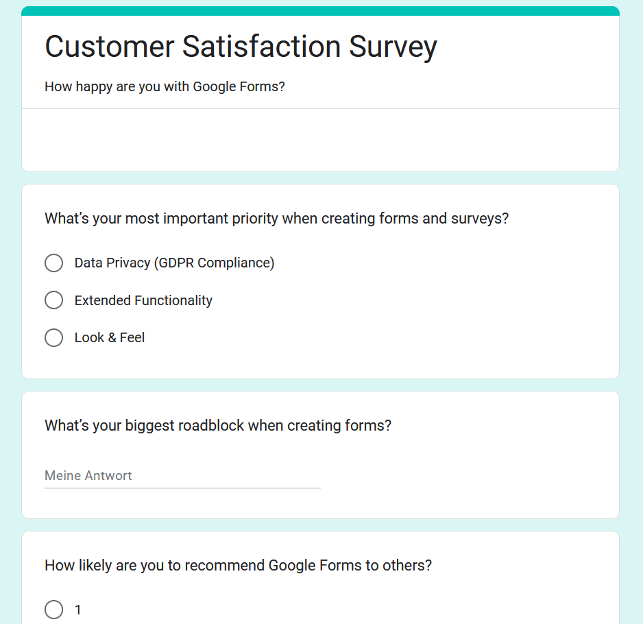Screenshot of Customer Satisfaction Survey on Google Forms