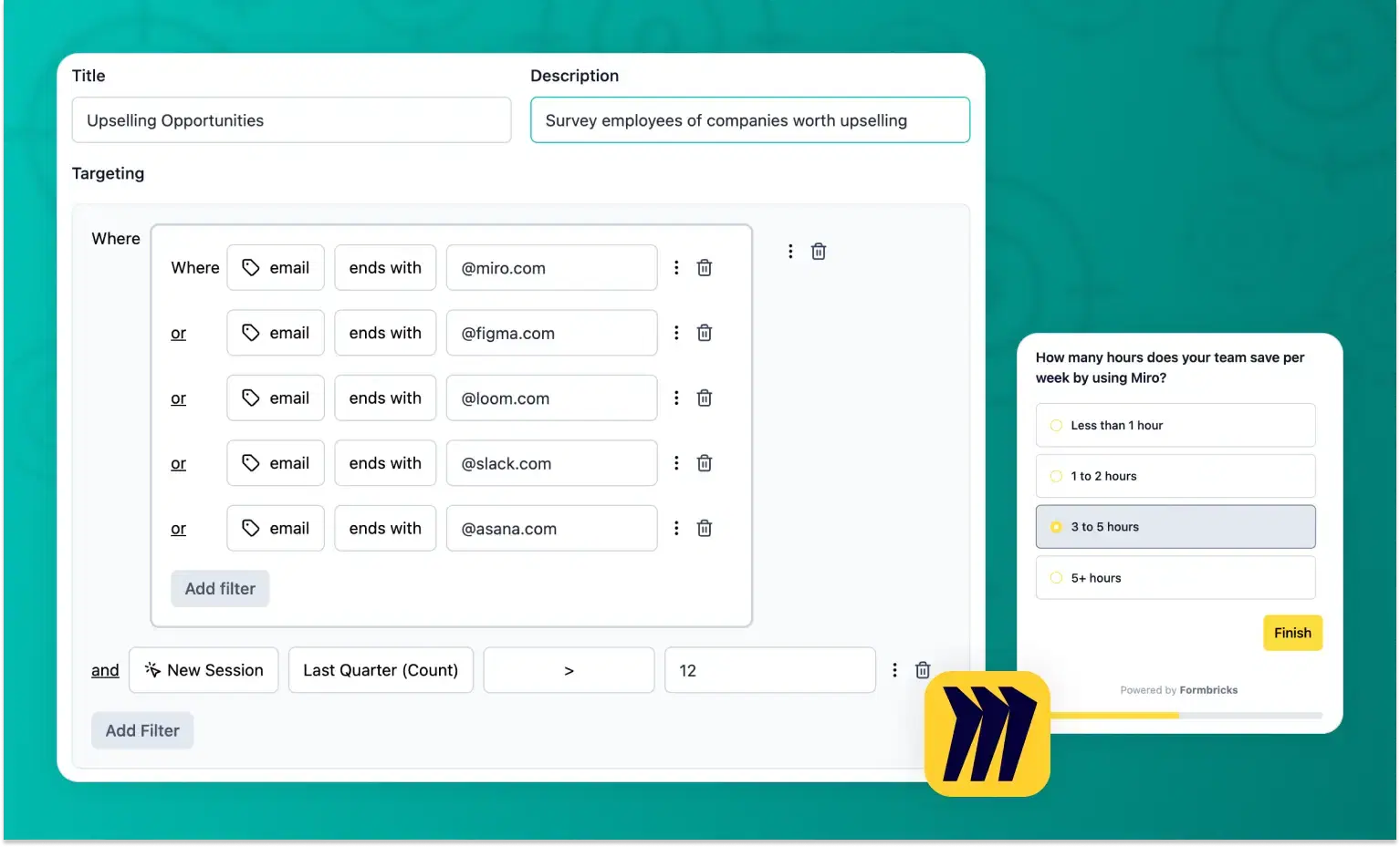Miro sales support with product survey tool targeting company employees for better engagement