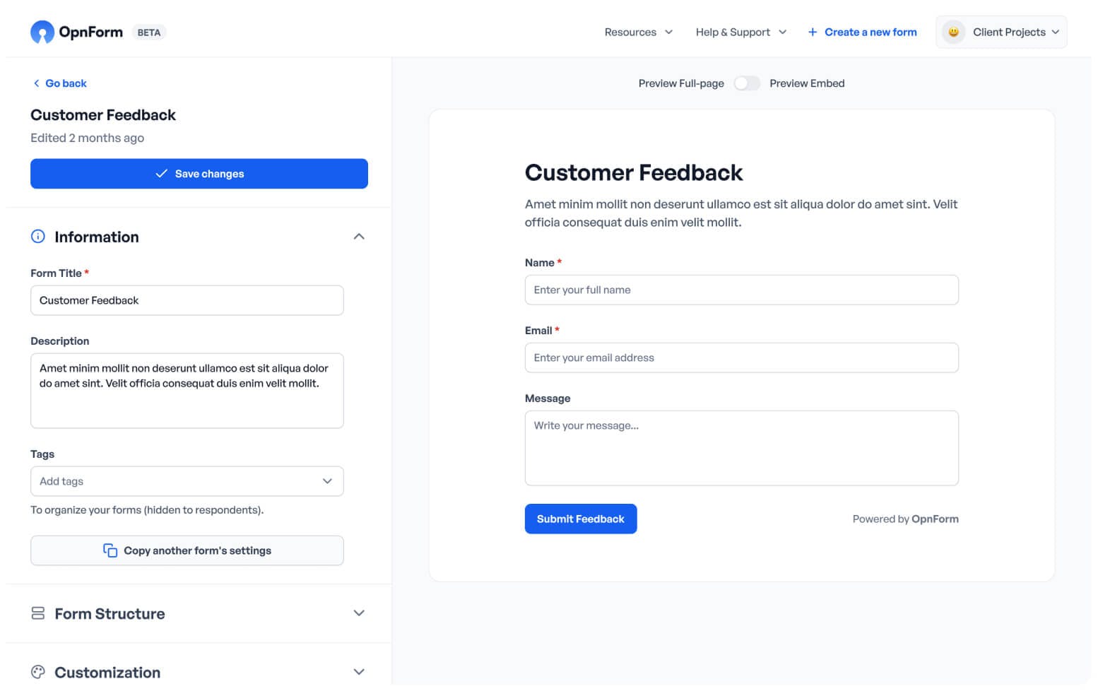 OpnForm is an open source form builder for experience management