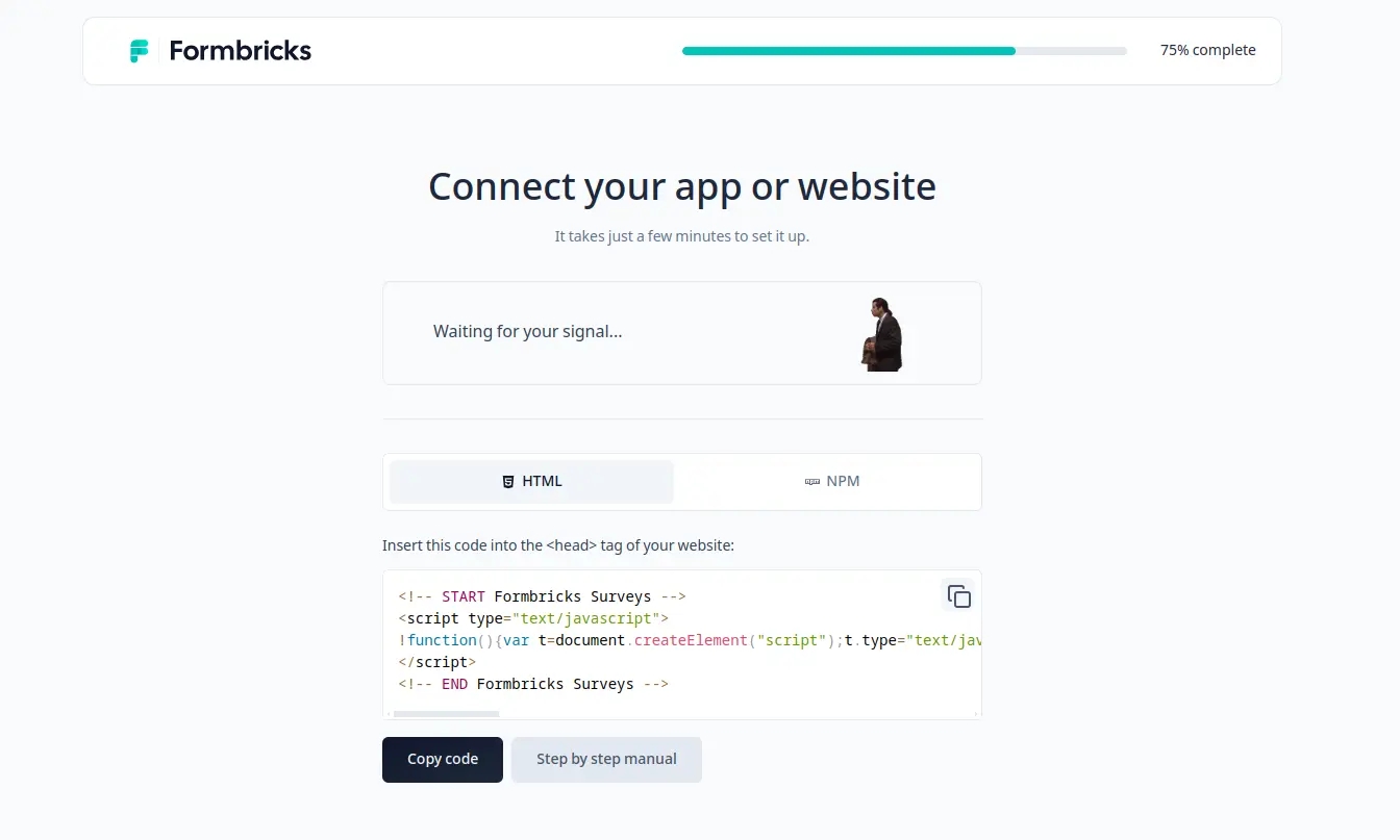 Code snippet for connecting app with Formbricks