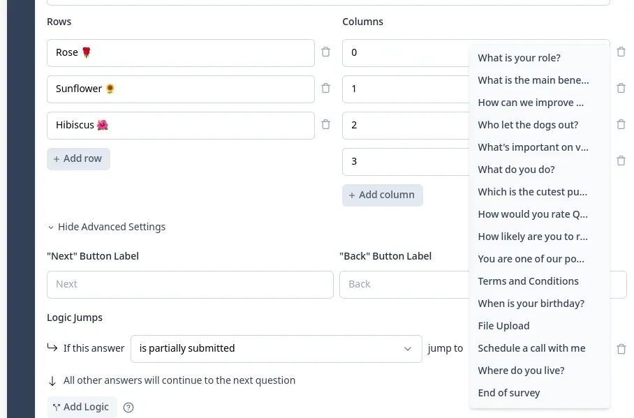 Choose a link survey template