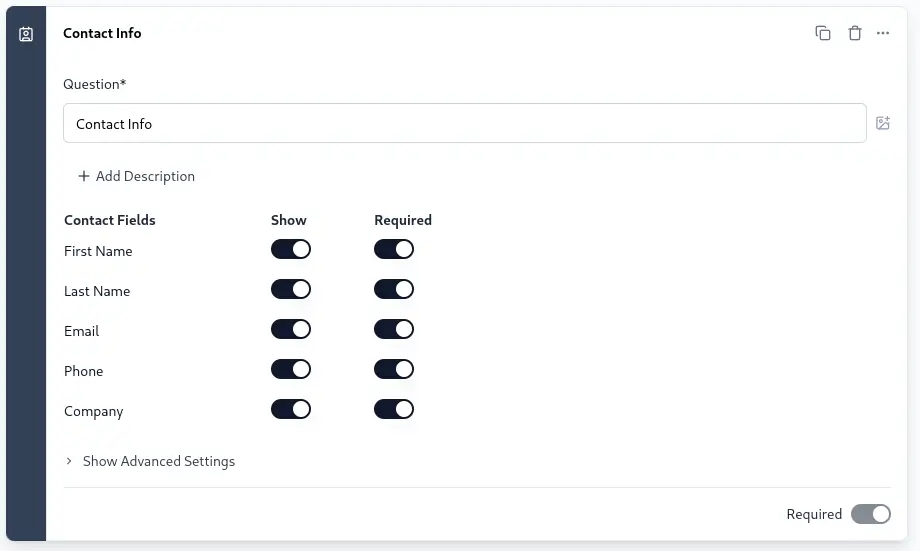 Overview of Contact Info question type