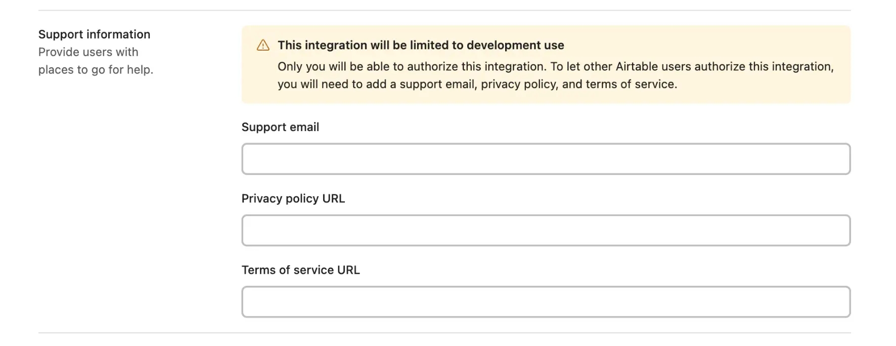 Development use warning