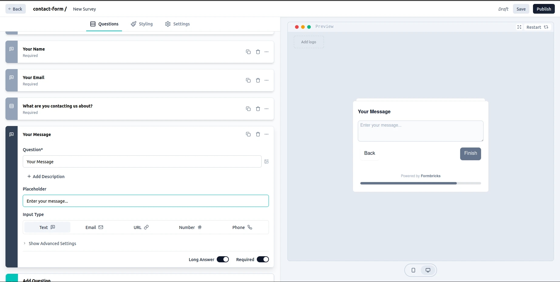 Message field configuration