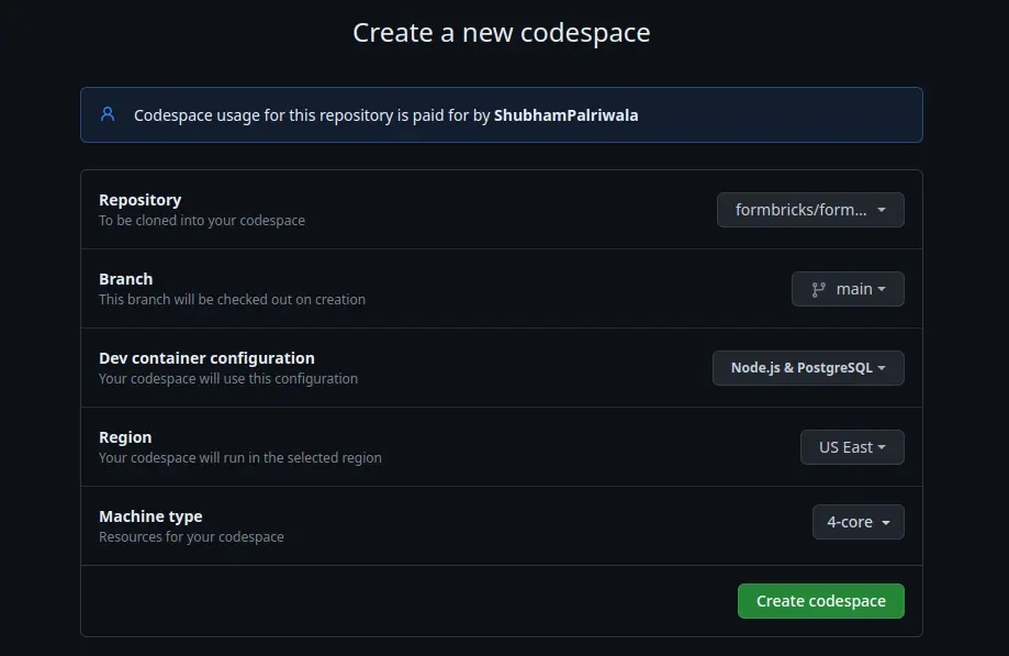 New Github Codespace