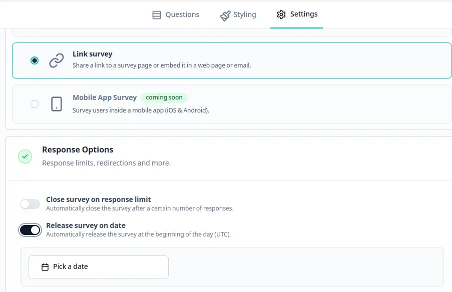 Choose a link survey template